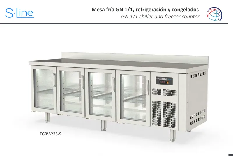 Mesa fría GN 1/1, refrigeración y congelados Coreco TGC-135-S - Mesas frías