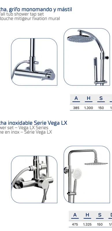 Fricosmos Conjunto de ducha inoxidable Serie Vega BK ref. 464736 - Grifería