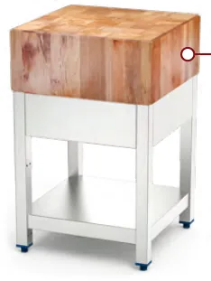 Fricosmos Tajo de troceo con madera de abedul con faldón y entrepaño 500x500x900 mm ref. 031106 - Mesas de trabajo