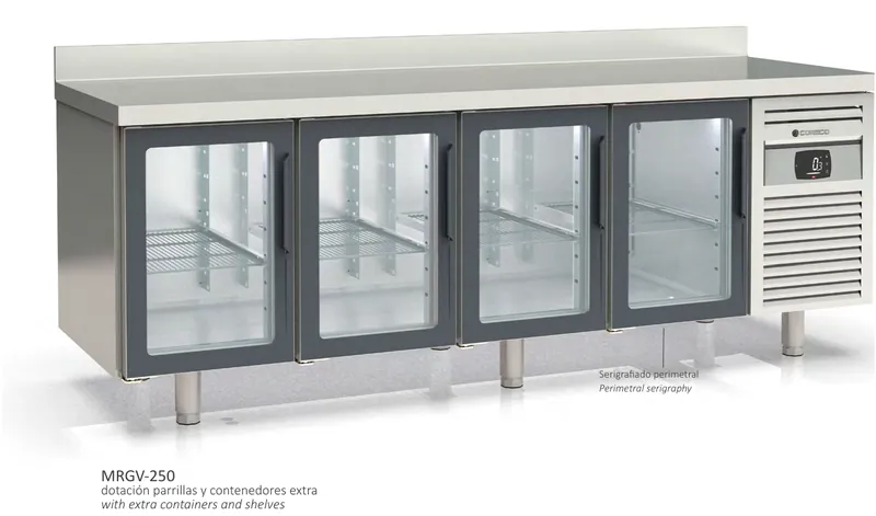 Mesa fría GN 1/1, refrigeración puertas de cristal Coreco MCGV-250 - Mesas frías