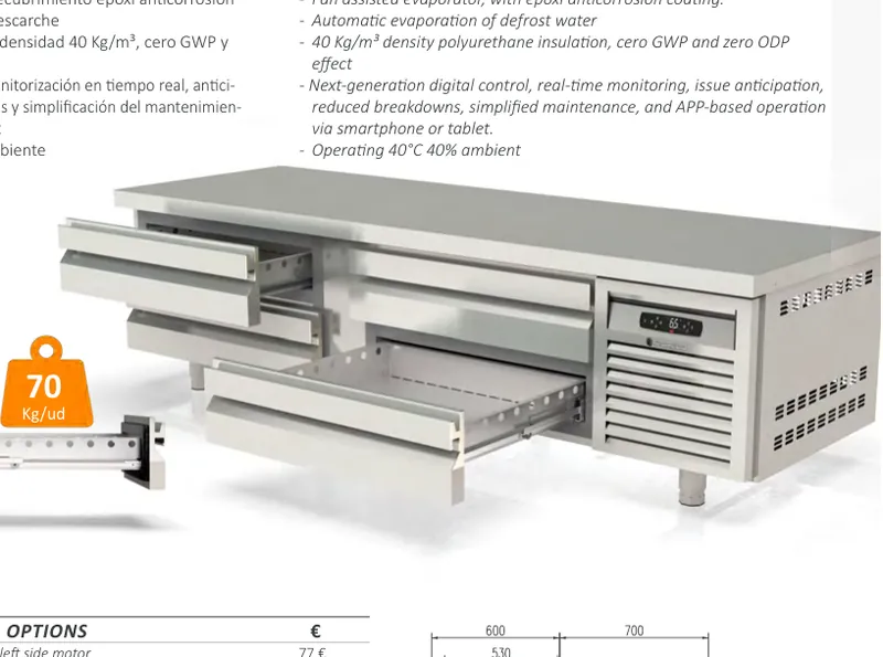 Mesa fría GN 2/1 y GN 1/1, refrigeración BAJO COCINA Coreco MFB-160-CC - Mesas frías