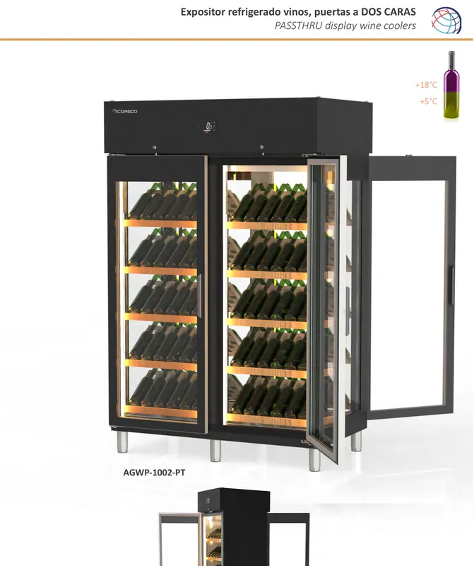 Expositor refrigerado vinos, puertas a DOS CARAS Coreco AGWP-1002/2-PT - Armarios de vinos