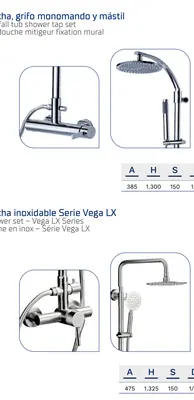 Fricosmos Conjunto de ducha inoxidable Serie Vega BK ref. 464736 - Grifería