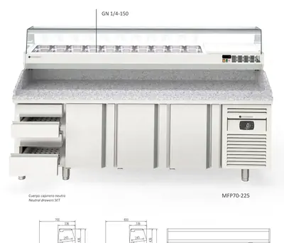 Mesa fría PIZZA cajónes neutros Coreco MFP70-180 - Mesas frías de pizza